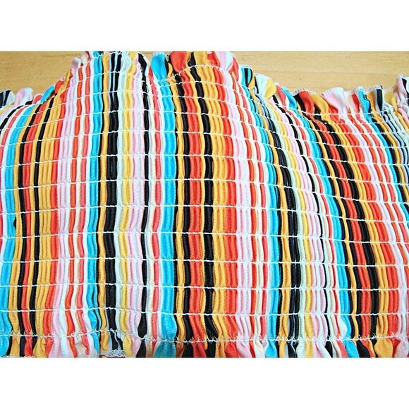 Bikini 2 Piece Bandeau Ruffle Trim Strapless Striped Printed Matching Swimsuit - Picture 6 of 6